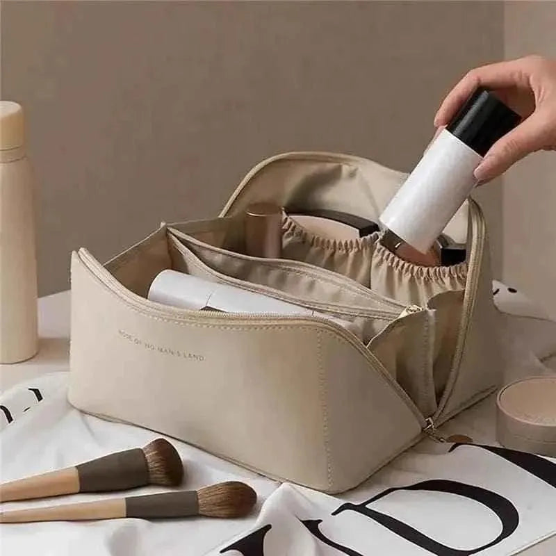 Classy Leather Cosmetic Bag – Portable Makeup Pouch for Travel