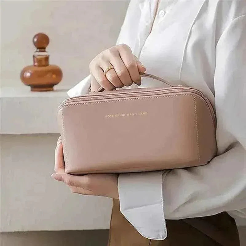 Classy Leather Cosmetic Bag – Portable Makeup Pouch for Travel