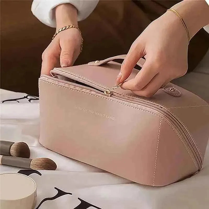 Classy Leather Cosmetic Bag – Portable Makeup Pouch for Travel