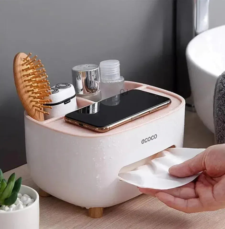 Ecoco Tissue Box Holder with Organizer Tray
