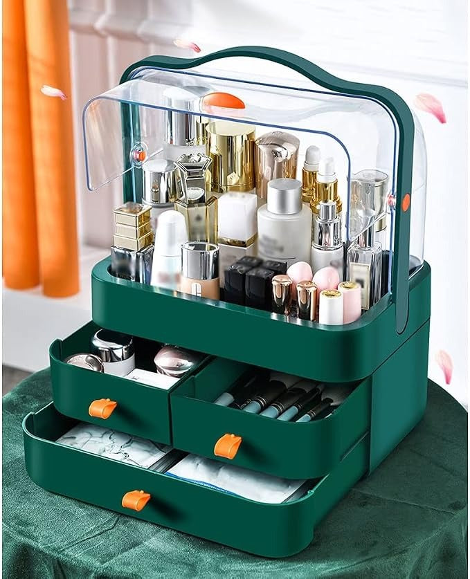 Makeup Organizer Portable Cosmetic Organizer Box with Lid Fully Open Makeup Display Case Skincare Storage Boxes Bedroom Vanity Desk