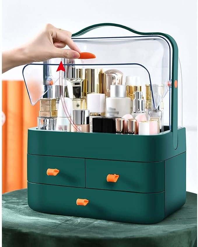 Makeup Organizer Portable Cosmetic Organizer Box with Lid Fully Open Makeup Display Case Skincare Storage Boxes Bedroom Vanity Desk