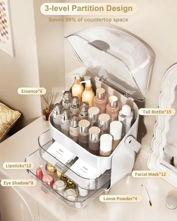 Cosmetic Storage Box Large Capacity Waterproof Dustproof Jewelry Makeup Storage 2 Drawers