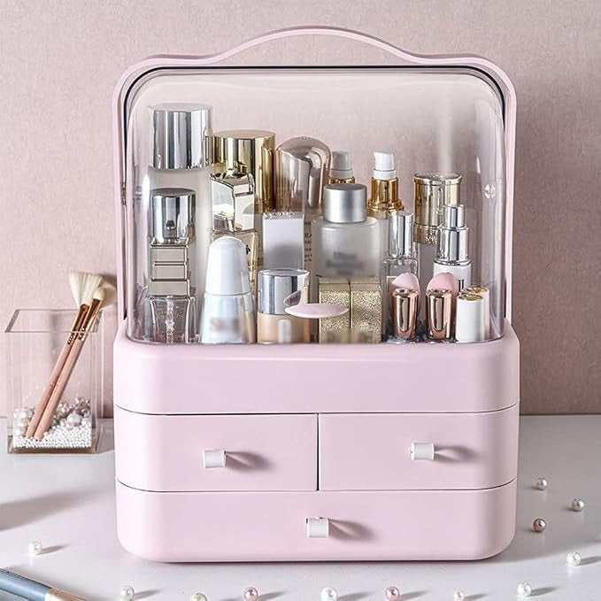 Makeup Organizer Portable Cosmetic Organizer Box with Lid Fully Open Makeup Display Case Skincare Storage Boxes Bedroom Vanity Desk