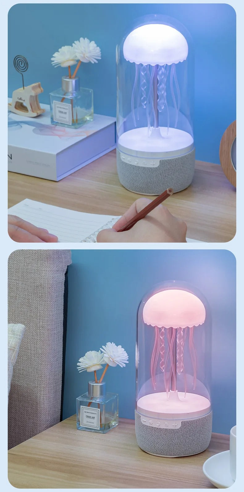 Wireless Jellyfish Mood Lamp with Bluetooth Speaker, Color Changing LED, Floating Jellyfish, Volume Control