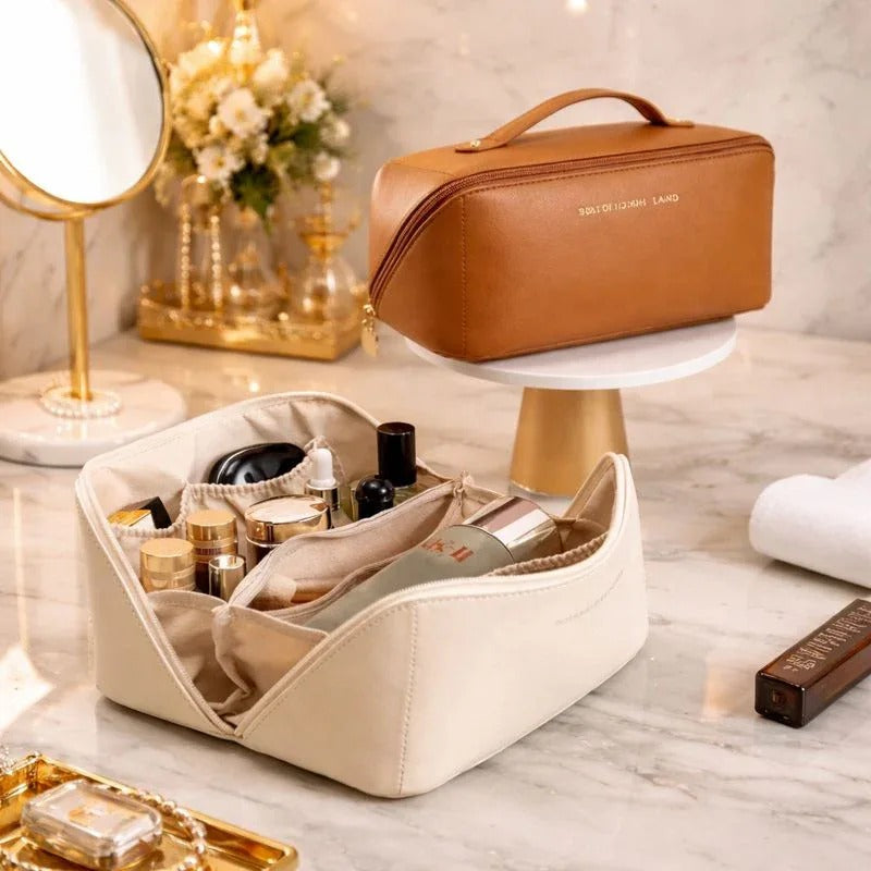 Classy Leather Cosmetic Bag – Portable Makeup Pouch for Travel