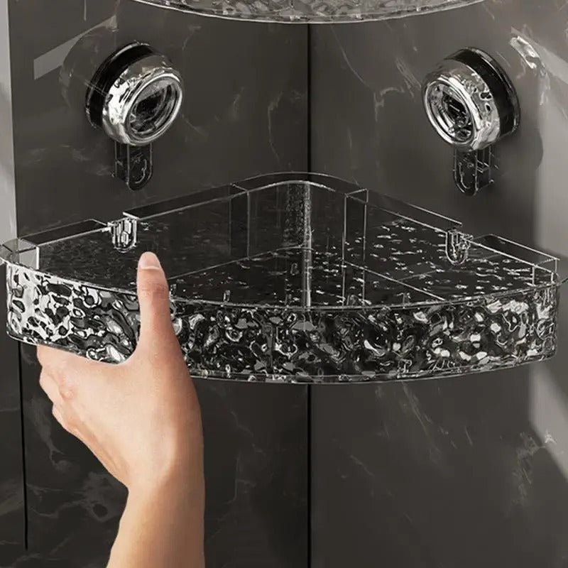 Acrylic Corner Suction Shelf – Drill-Free Bathroom Corner Rack