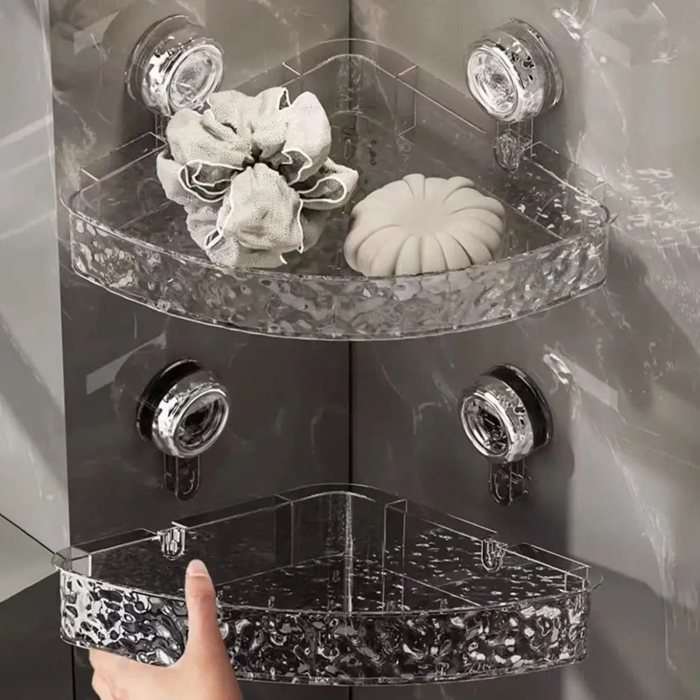 Acrylic Corner Suction Shelf – Drill-Free Bathroom Corner Rack