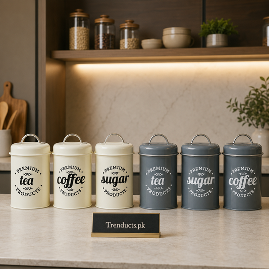 Tea Coffee Sugar Metal Jar Set – 3Pcs