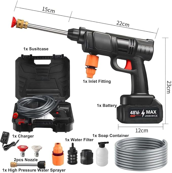 Portable High Pressure Washer with battery and 5M Tube, Wireless Car Pressure Washer Gun,