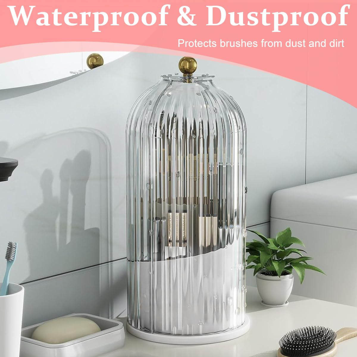 Makeup Brush Holder Organizer with Lid, 360° Rotatable Makeup Brushes Storage Case