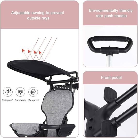 Compact Folding Baby Stroller Trike with Canopy, Adjustable Seat,Premium Quality