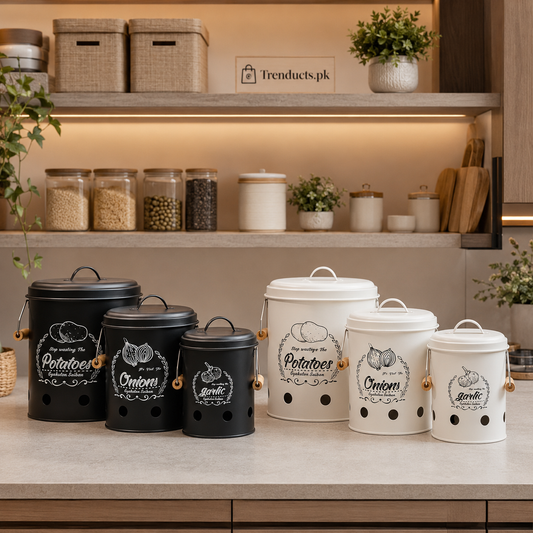 Round Potato Onion & Garlic Canister Set – 3Pcs