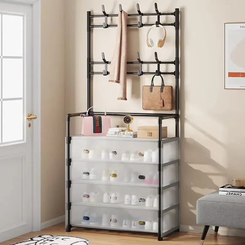 4-Layer Shoe & Coat Rack – 77cm Wide Dustproof Home Organizer
