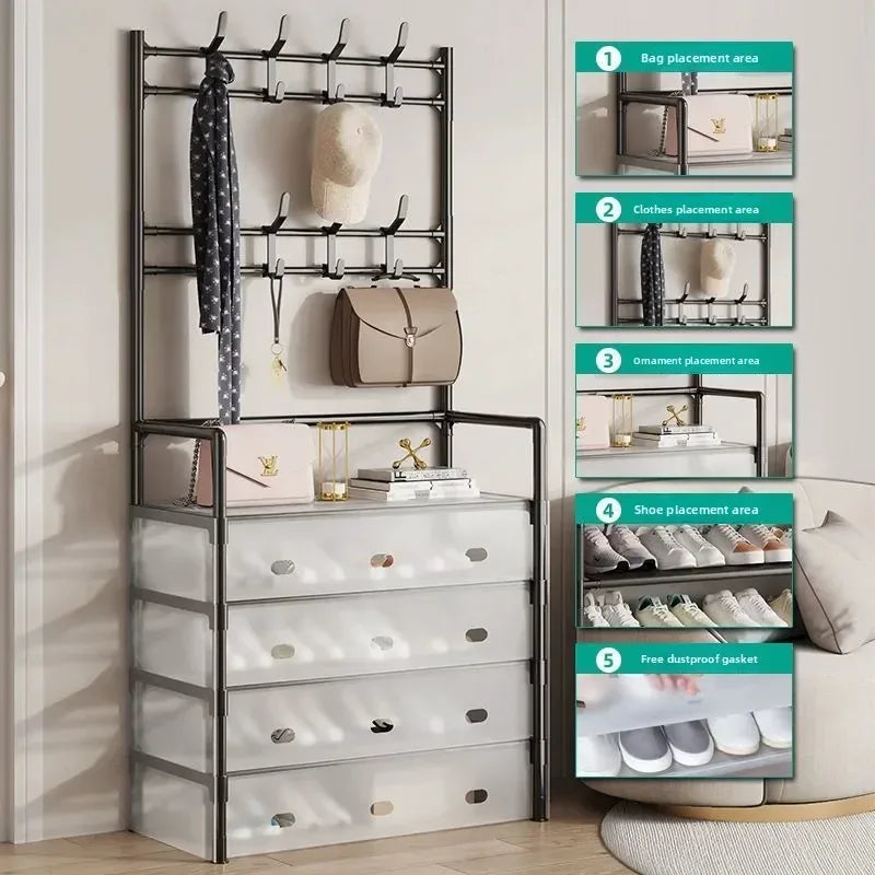 4-Layer Shoe & Coat Rack – 77cm Wide Dustproof Home Organizer