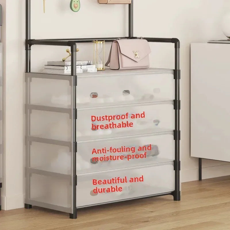 4-Layer Shoe & Coat Rack – 77cm Wide Dustproof Home Organizer
