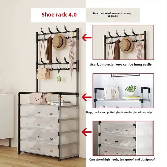 4-Layer Shoe & Coat Rack – 77cm Wide Dustproof Home Organizer