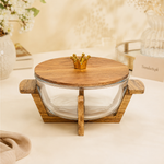 Walnut Wood Glass Salad Bowl with Lid & Stand