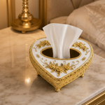 White & Gold Heart-Shaped Floral Tissue Box