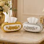 White Oval Tissue Box with Gold & Silver Touch